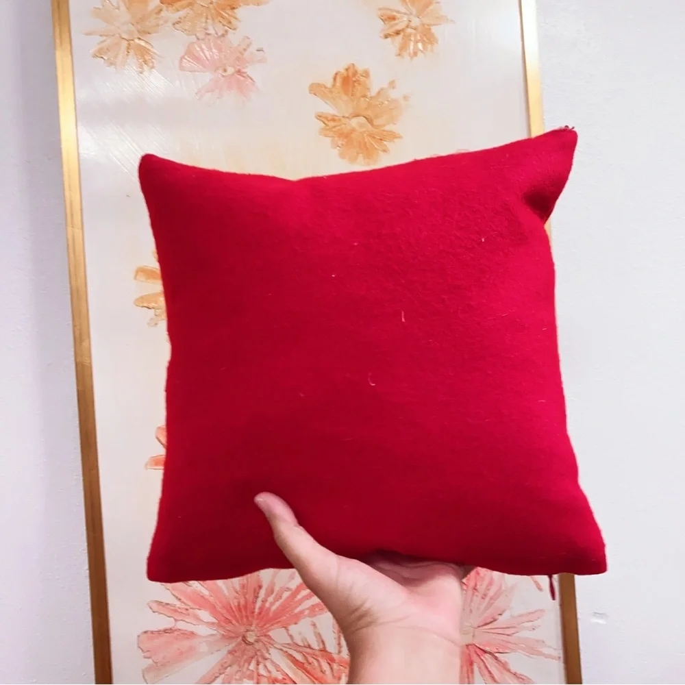Red Wool Beaded Christmas Tree Throw Pillow
